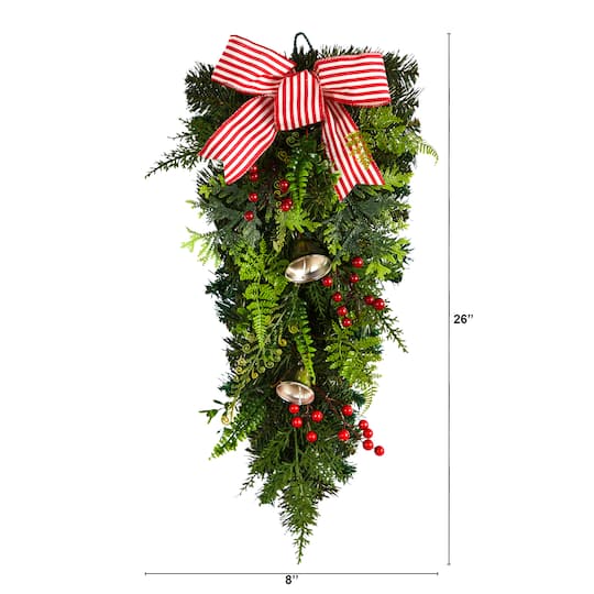 26" Bells & Bow Christmas Teardrop Swag